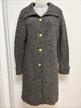 Blarney Woollen Mills Irish Wool Knit Sweater Coat Gray Medium